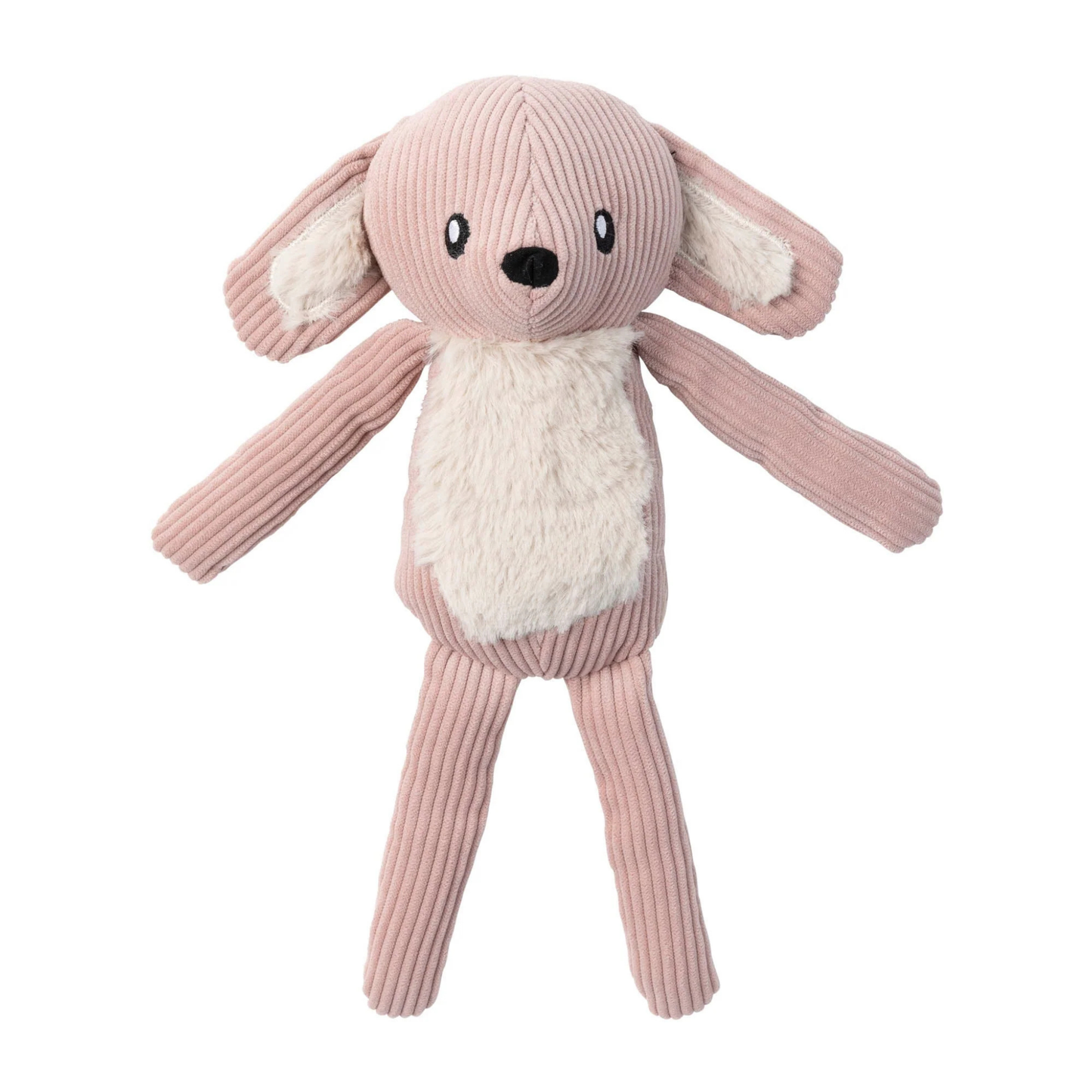 Soft blush corduroy plush dog toy resembling a bunny on a white background